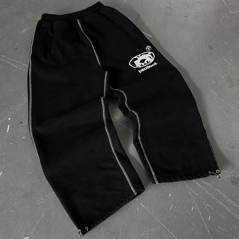 Flytonntore-Streetwear Men Outfits Tomboy Fits -90s streetwear - American Retro Sports Pants Hip Hop Letter Printed Sports Pants Loose Drawstring Men's Personalized Y2K Straight Pants