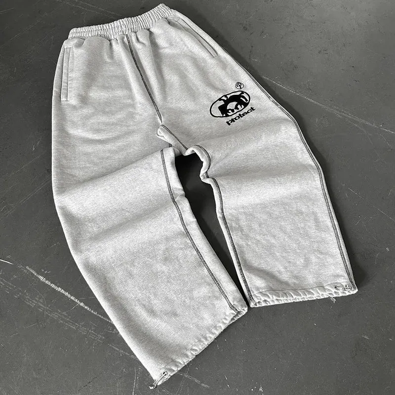 Flytonntore-Streetwear Men Outfits Tomboy Fits -90s streetwear - American Retro Sports Pants Hip Hop Letter Printed Sports Pants Loose Drawstring Men's Personalized Y2K Straight Pants