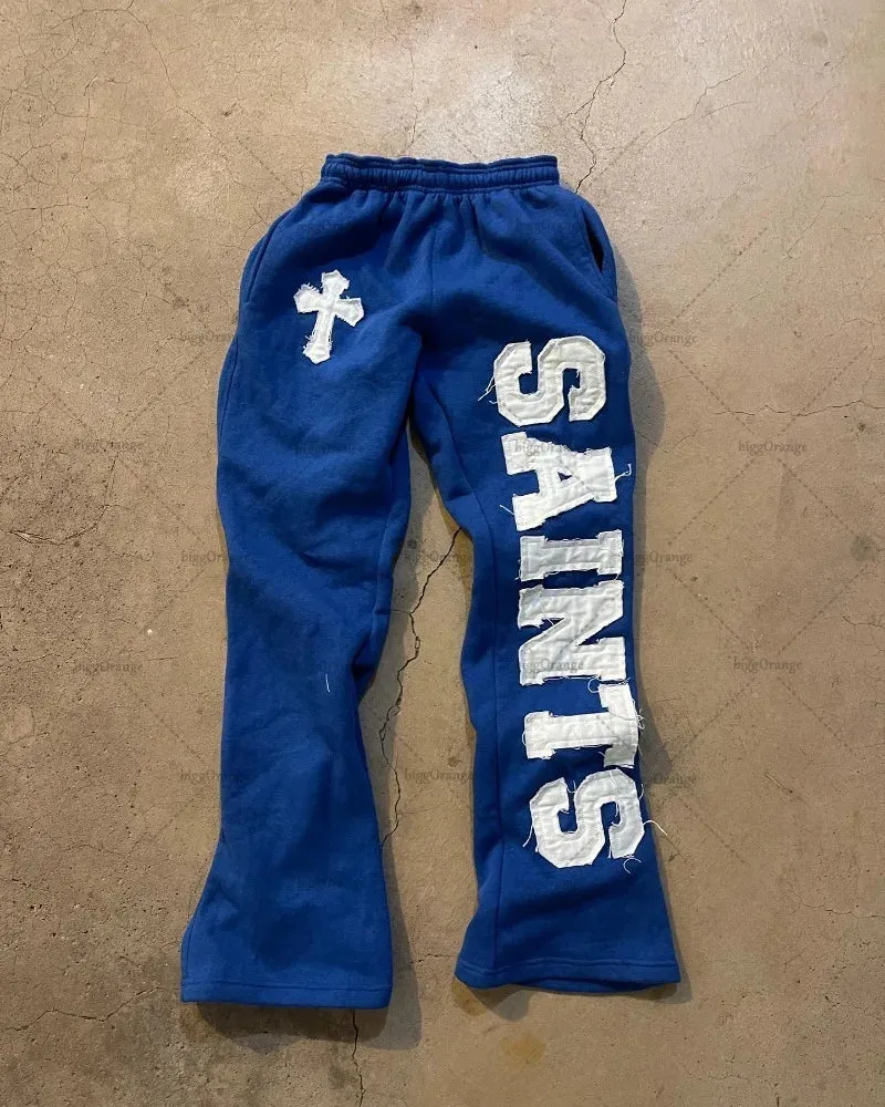 Flytonntore-Streetwear Men Outfits Tomboy Fits -Men Fall Outfits Outwear Streetwear y2k 90s Fashion Y2K New American Retro Style Sports Pants LetterEmbroidery Loose Knitted Pants Women Cross Trend Brand Casual Wide Leg Pants Men