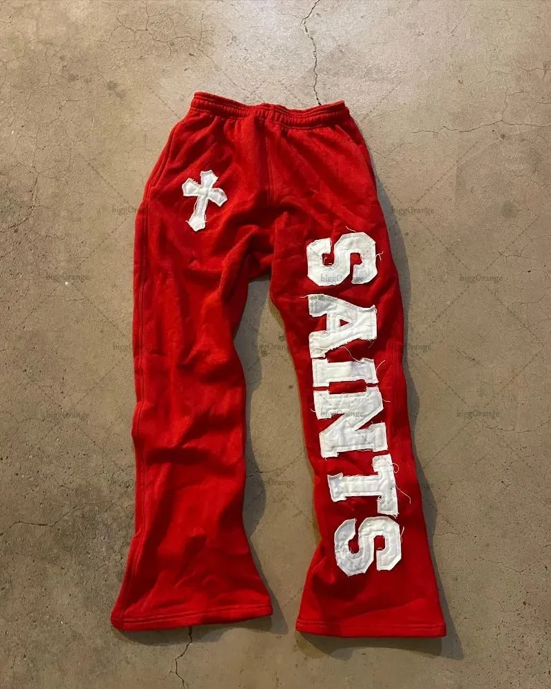 Flytonntore-Streetwear Men Outfits Tomboy Fits -Men Fall Outfits Outwear Streetwear y2k 90s Fashion Y2K New American Retro Style Sports Pants LetterEmbroidery Loose Knitted Pants Women Cross Trend Brand Casual Wide Leg Pants Men