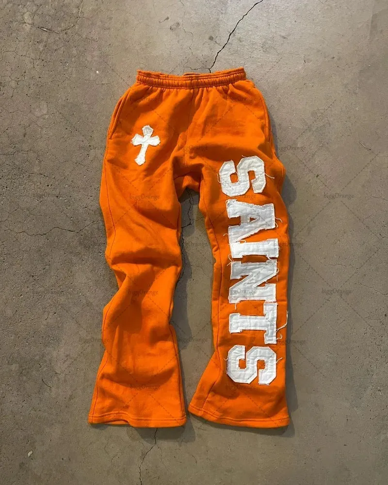 Flytonntore-Streetwear Men Outfits Tomboy Fits -Men Fall Outfits Outwear Streetwear y2k 90s Fashion Y2K New American Retro Style Sports Pants LetterEmbroidery Loose Knitted Pants Women Cross Trend Brand Casual Wide Leg Pants Men