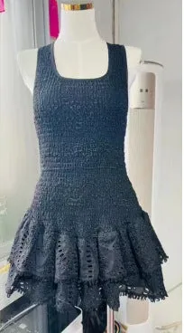 IKEARLAX European and American Sweet and Sexy Style  Spring New Elastic Waist Pleated Design Ruffled Short Sling Dress