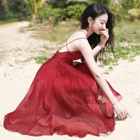 IKERRLAX Seaside Vacation Skirt Sanya Sexy Backless Beach Skirt New Suspender Dress Summer Super Girl Small Dress Dinner Party