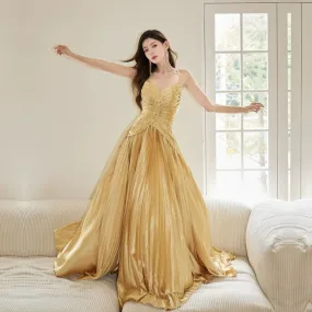 IKERRLAX Spring New Gilding Shirt Heavy Industry Beads Pleated Large Swing Dress Party Birthday Dress Advanced