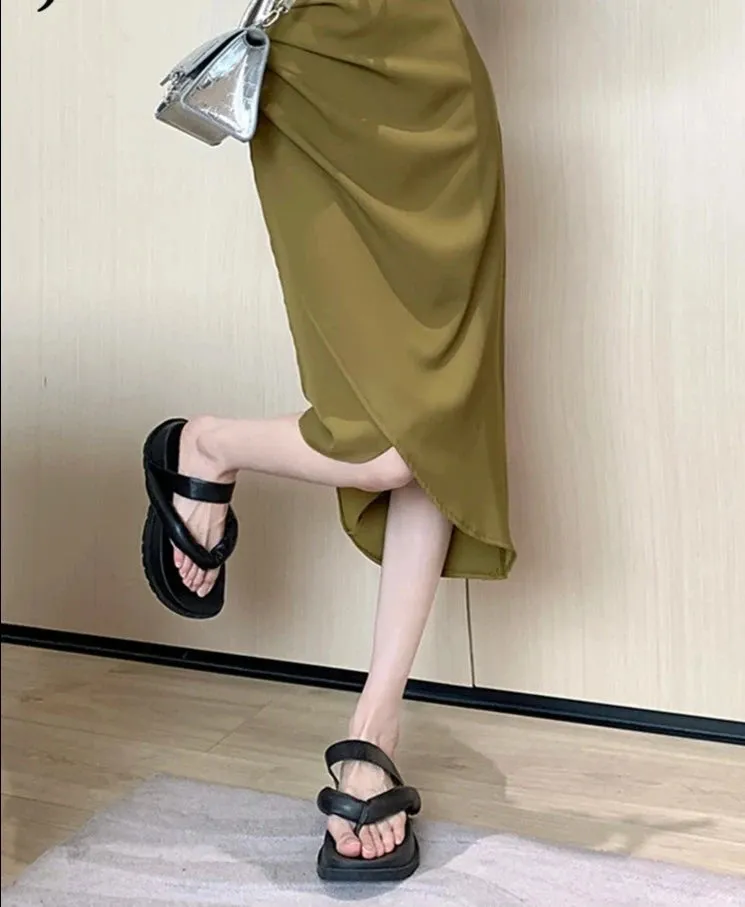 Irregular Pleated Split Women Skirts High Waist Tight Hip A-line Solid Color Fashion Female Skirt Korean Style Skirts