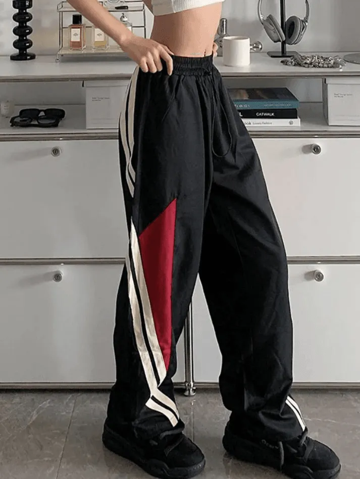 Joskaa Contrast Paneled Black Baggy Sweatpants