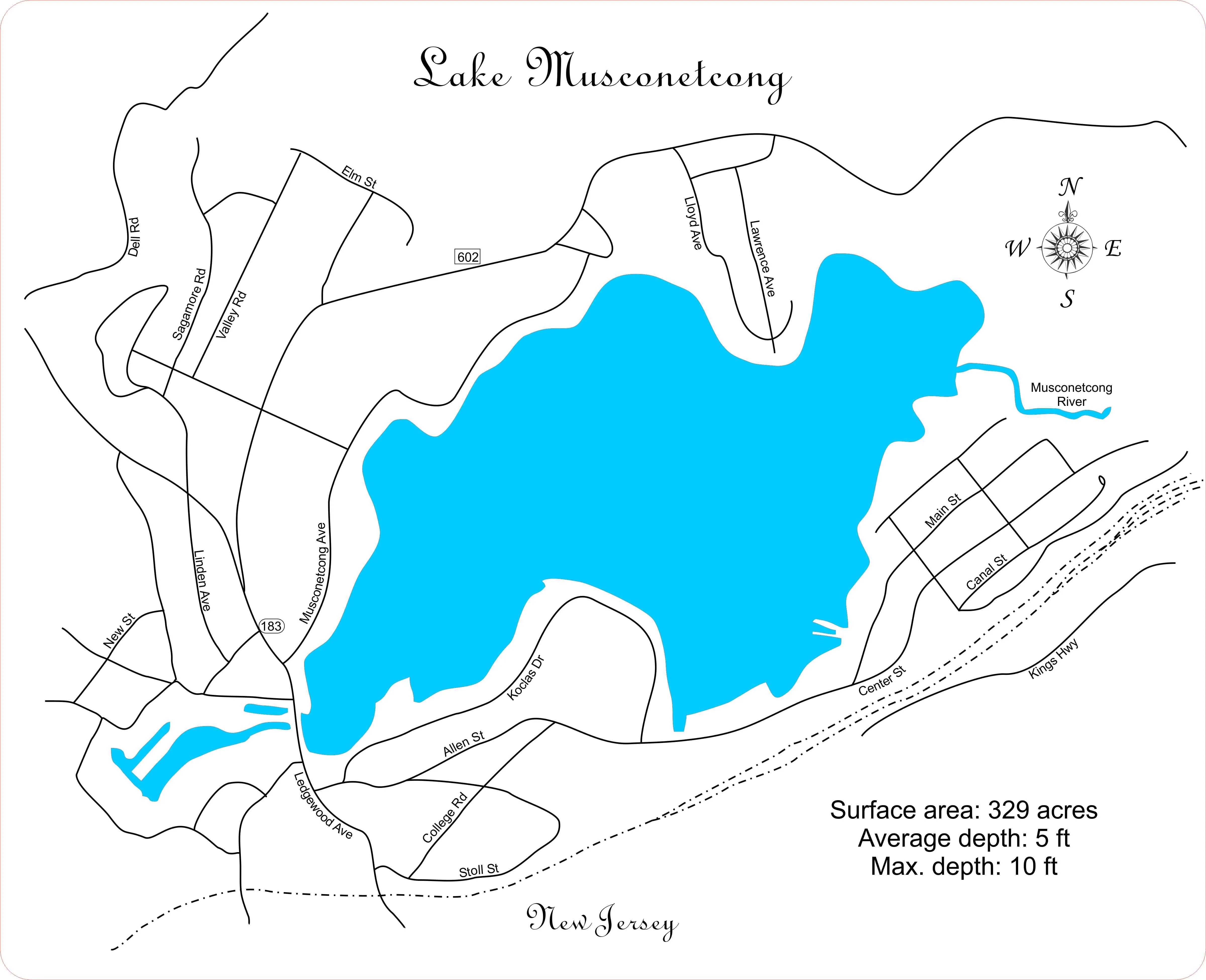 Lake Musconetcong, New Jersey - Laser Cut Wood Map