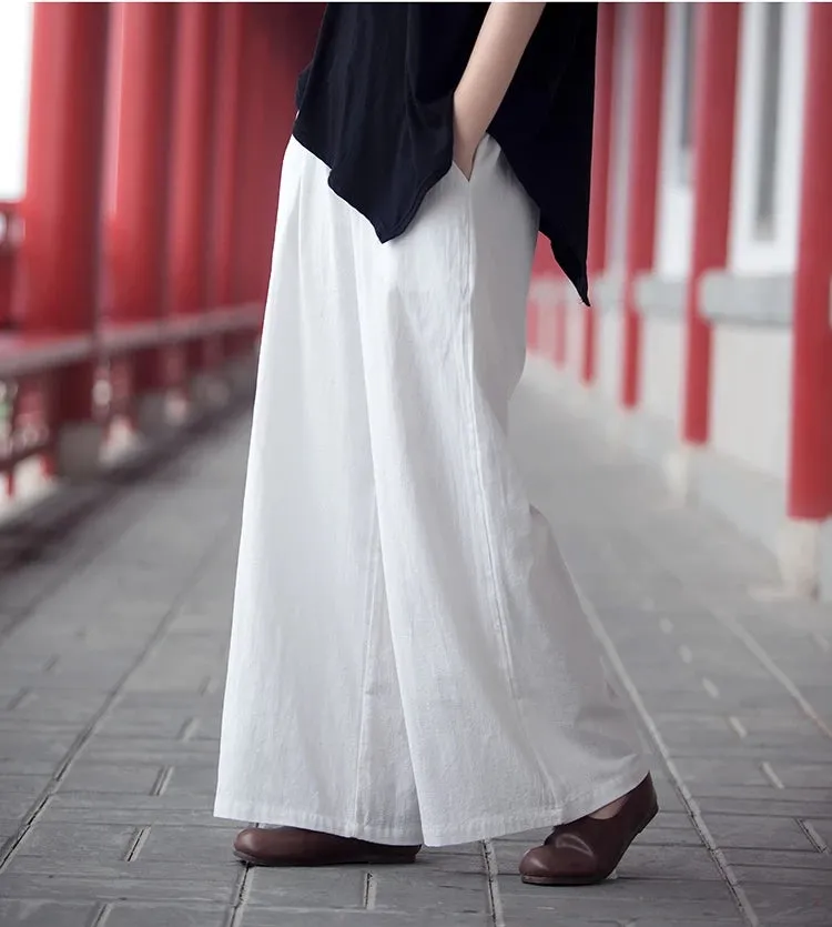 Linen Cotton Wide Leg Women Pants