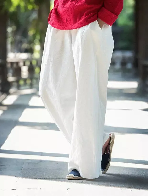 Linen Cotton Wide Leg Women Pants