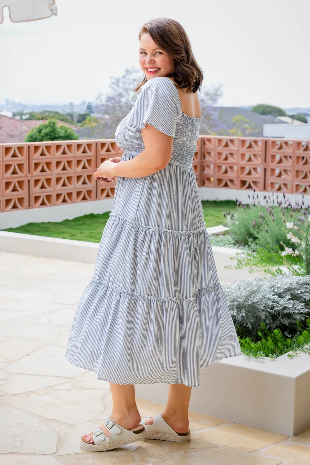 Lottie Midi Dress Blue White Stripe