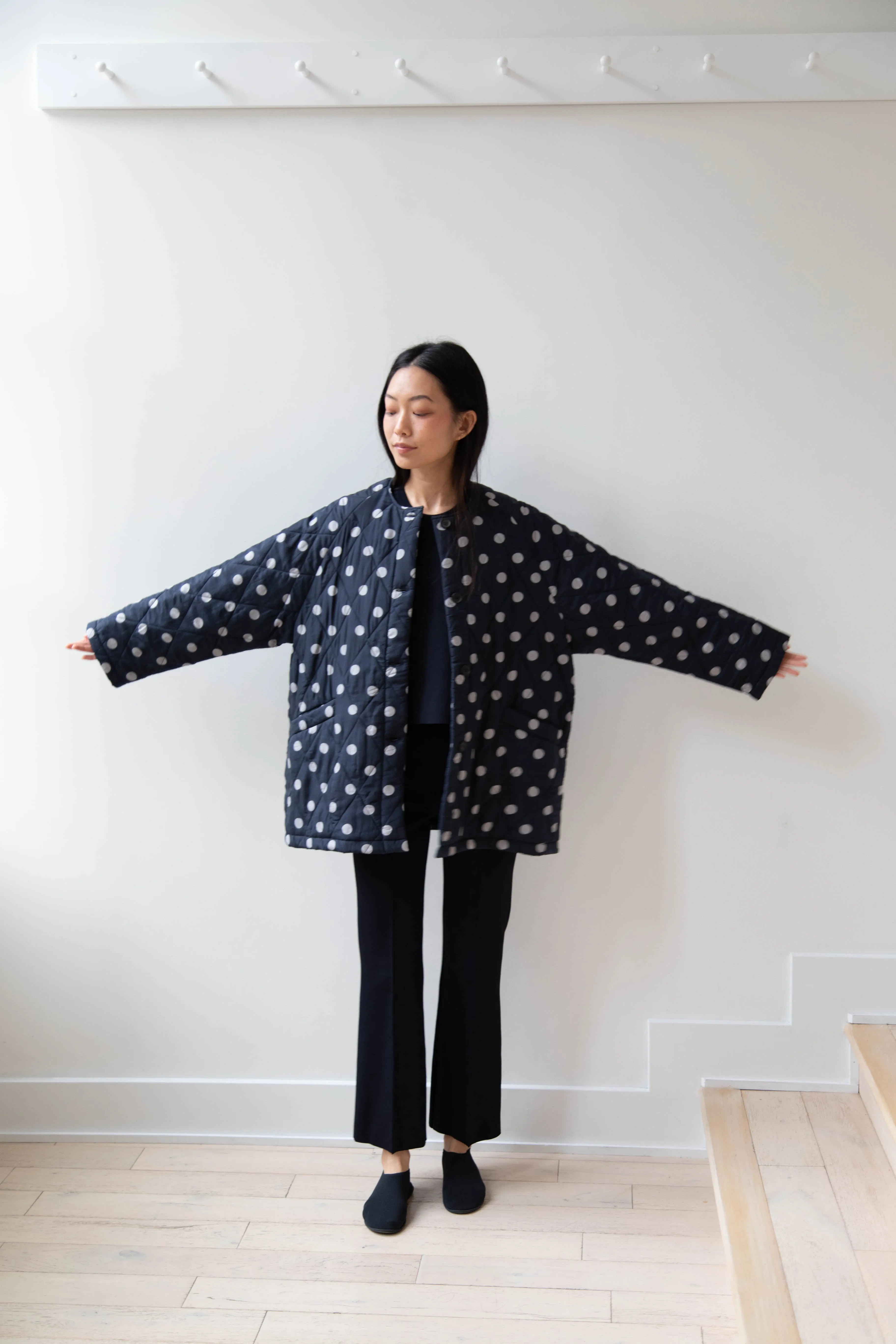 Maison de Soil | Quilted Dot Coat in Navy