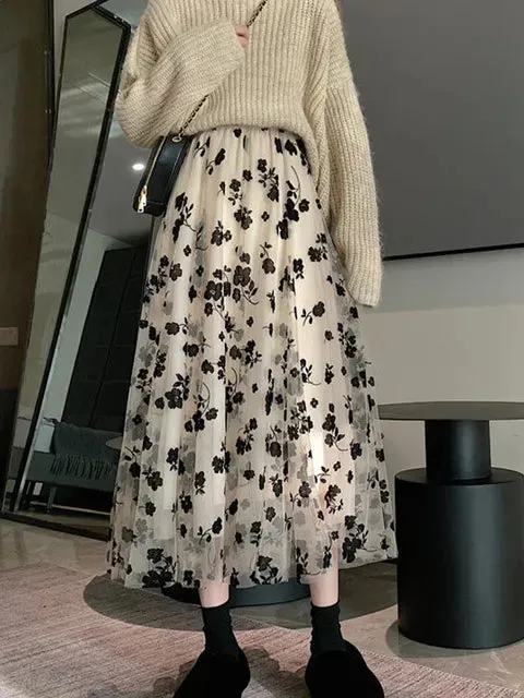 Mesh Floral Skirt For Women.