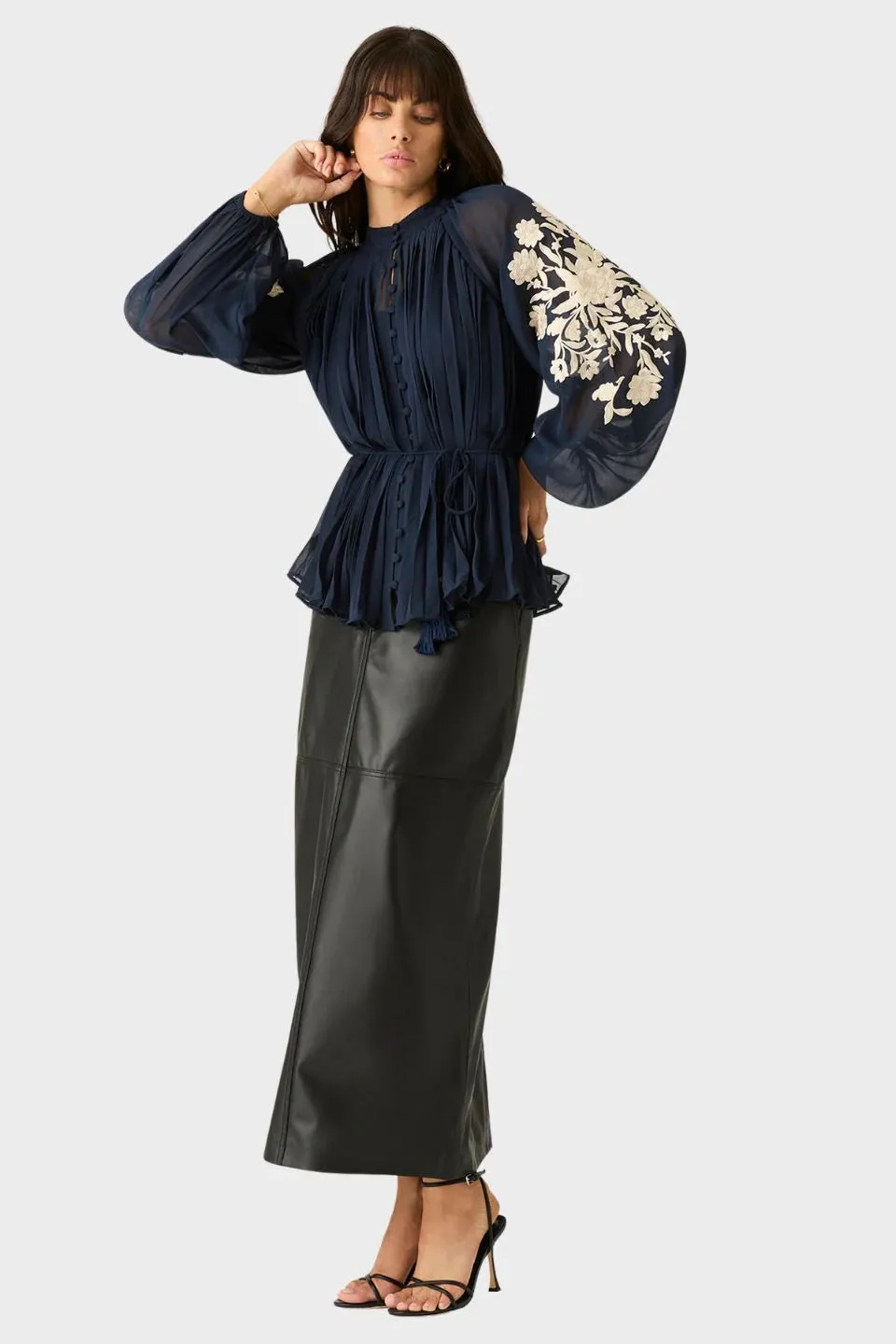 MOS THE LABEL Willow Pleat Blouse Navy