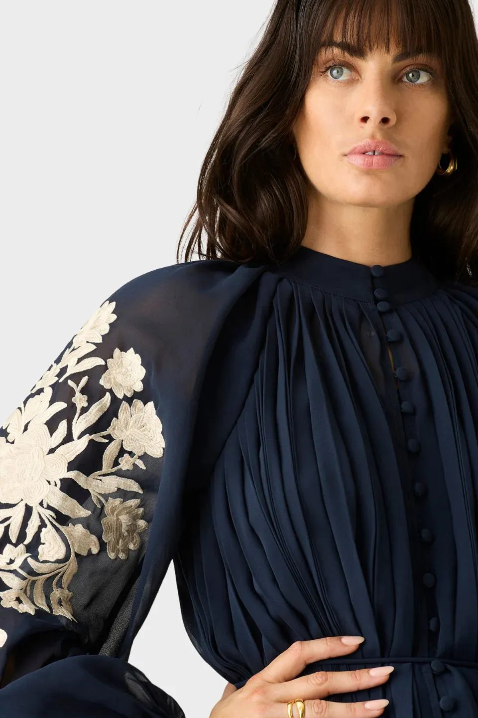 MOS THE LABEL Willow Pleat Blouse Navy