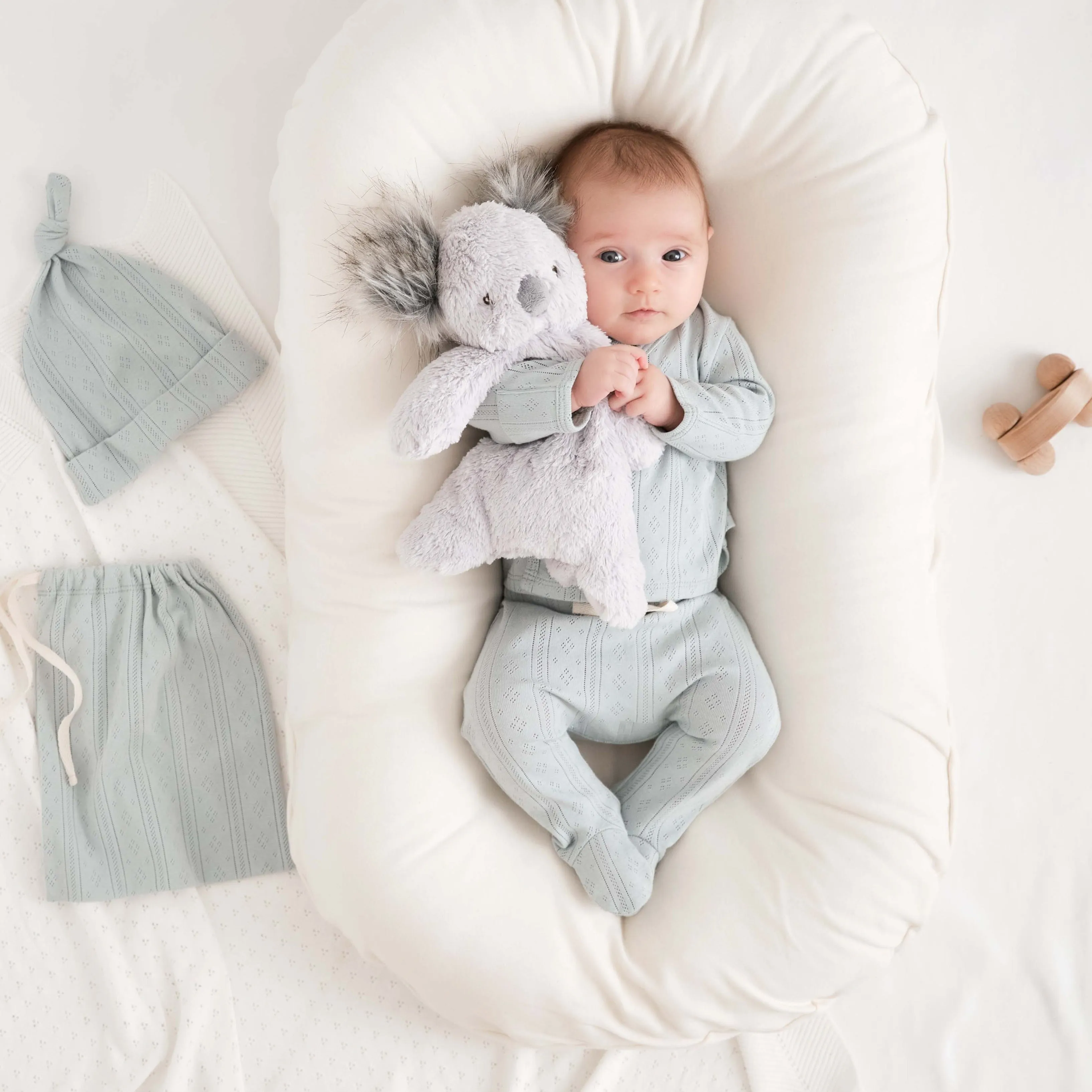 Pale Blue Organic Cotton Pointelle Layette Gift Set