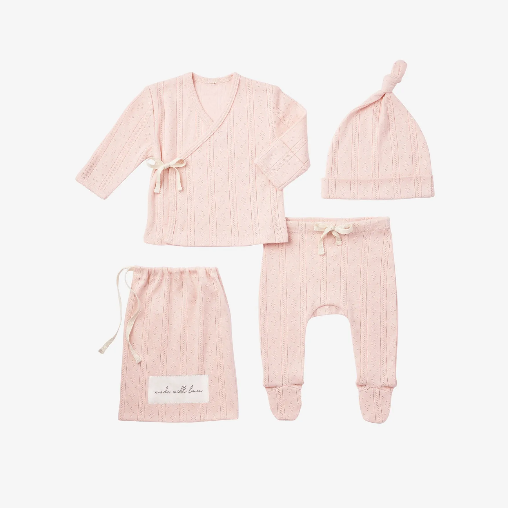 Pale Pink Organic Cotton Pointelle Layette Gift Set