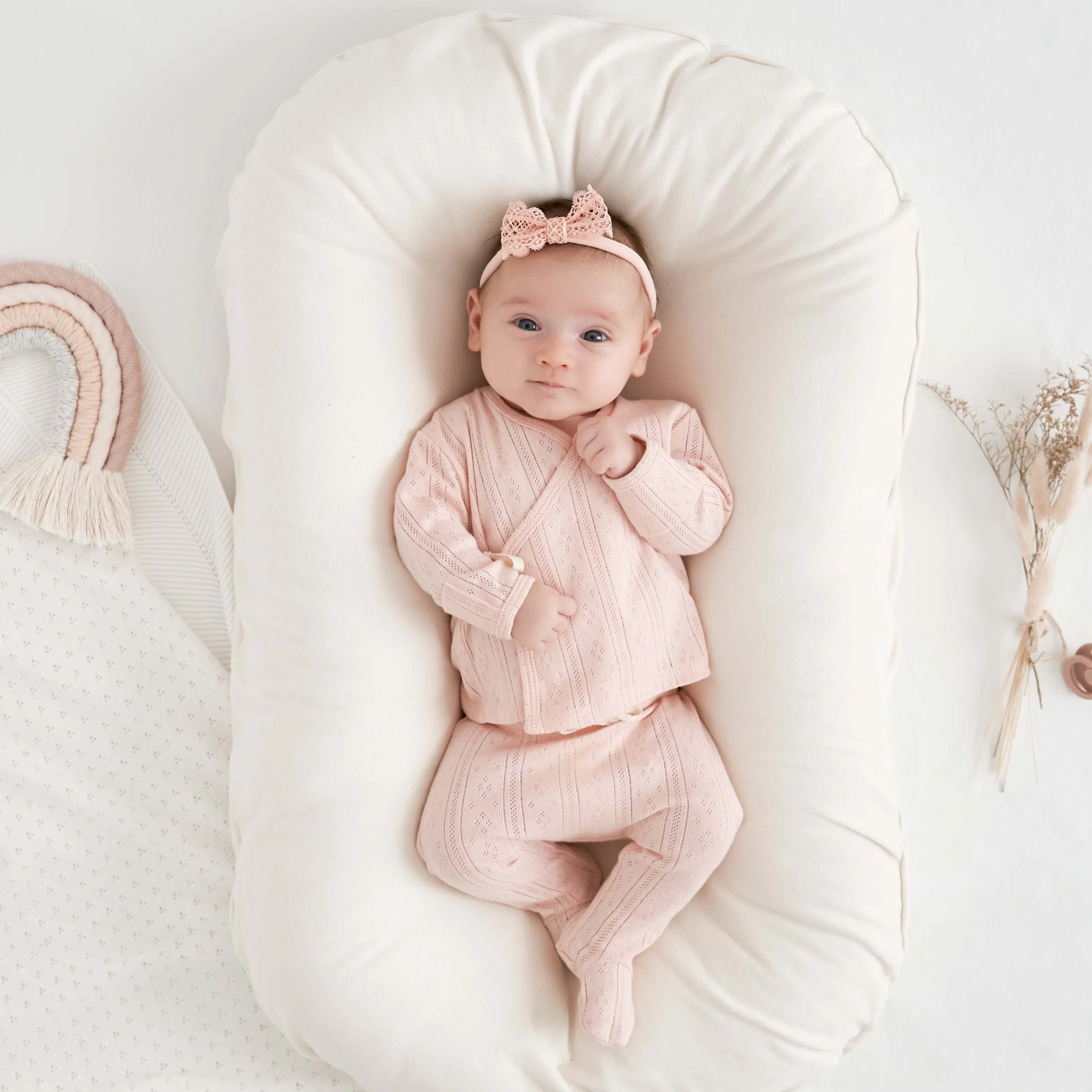 Pale Pink Organic Cotton Pointelle Layette Gift Set
