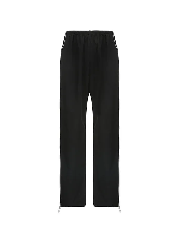 Piping Detail Black Baggy Sweatpants