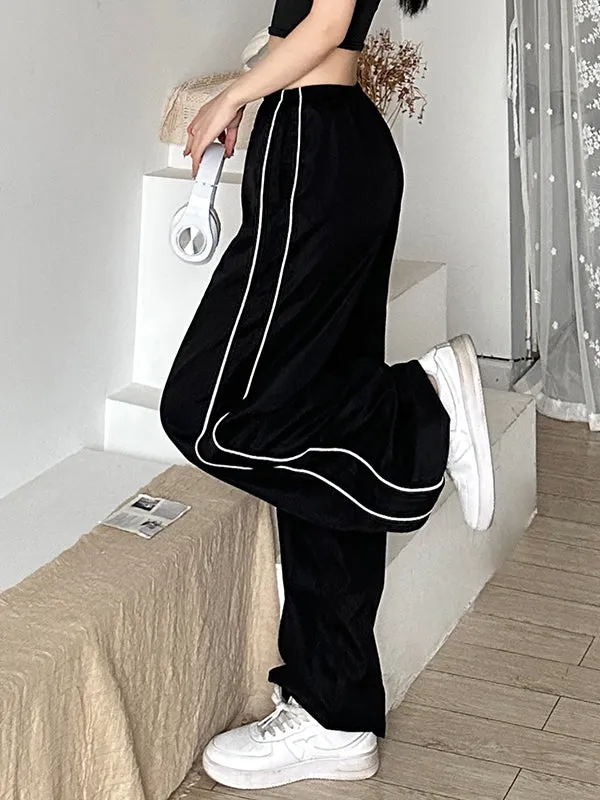 Piping Detail Black Baggy Sweatpants