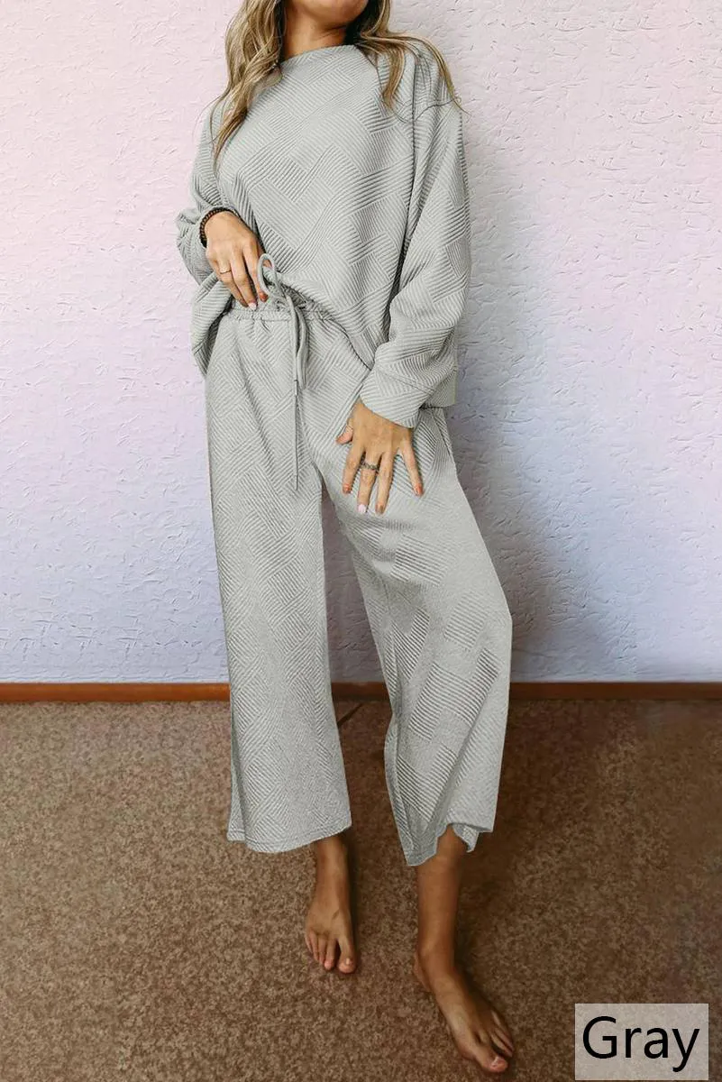 Relaxed Fit Embossed Print Knit Outfit Set - 2 colors