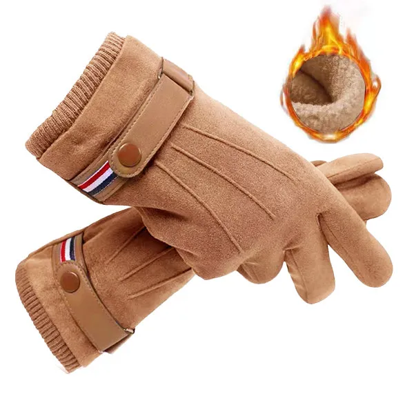 Suede Men Guantes Gloves Winter Touch Screen Keep Warm Windproof Driving Thick Cashmere Anti Slip Outdoor Male Leather