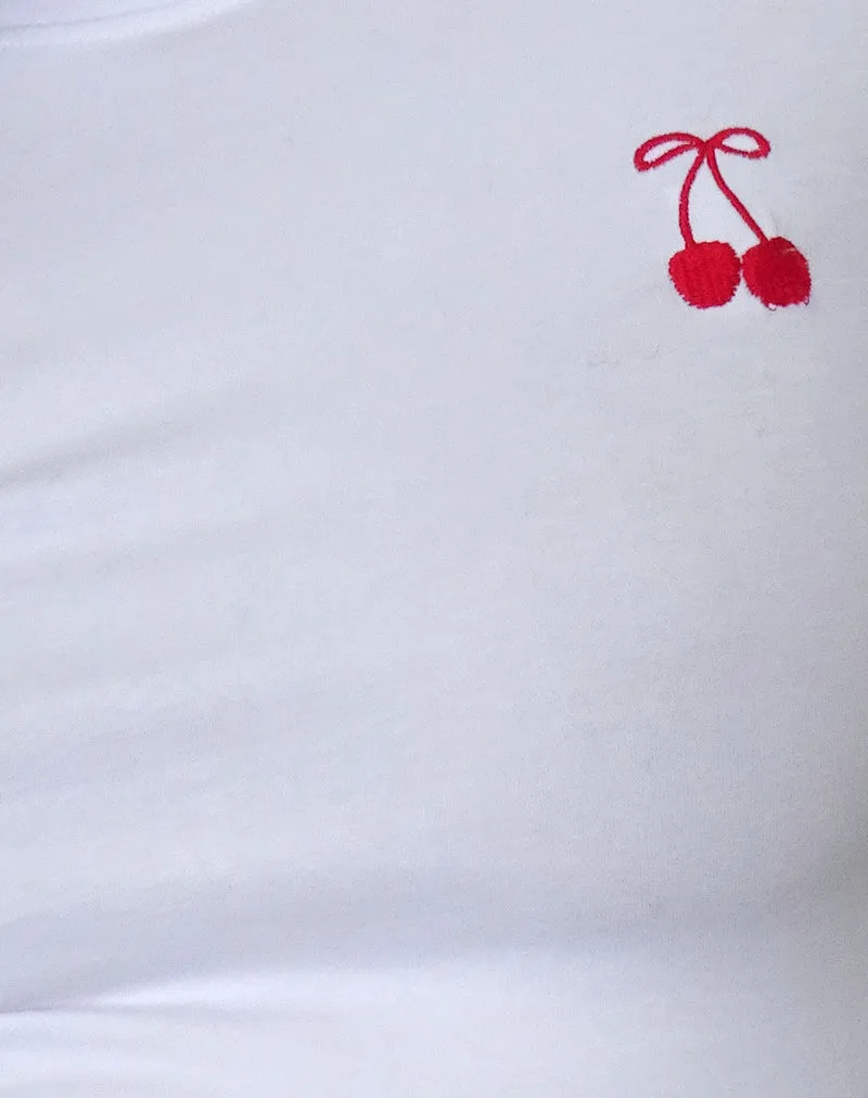 Sutin Tee in White with Red Cherry Embroidery