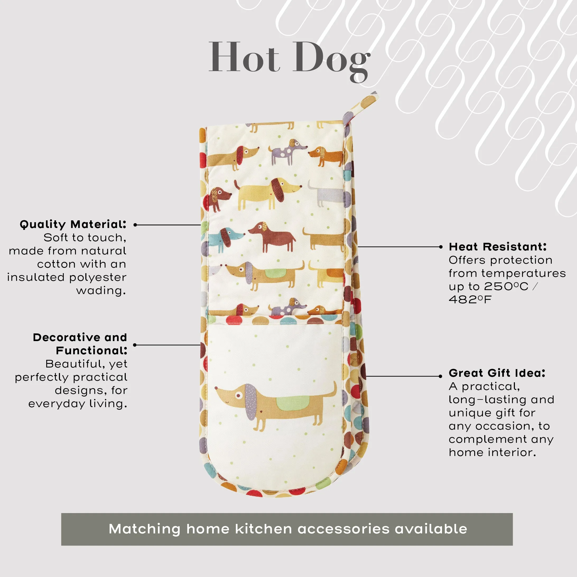 Ulster Weavers Double Oven Glove - Hot Dog (100% Cotton Outer; 100% Polyester wadding; CE marked, Brown)