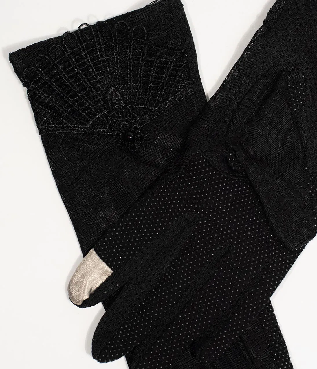 Unique Vintage Black Deco Floral Mesh Wrist Gloves
