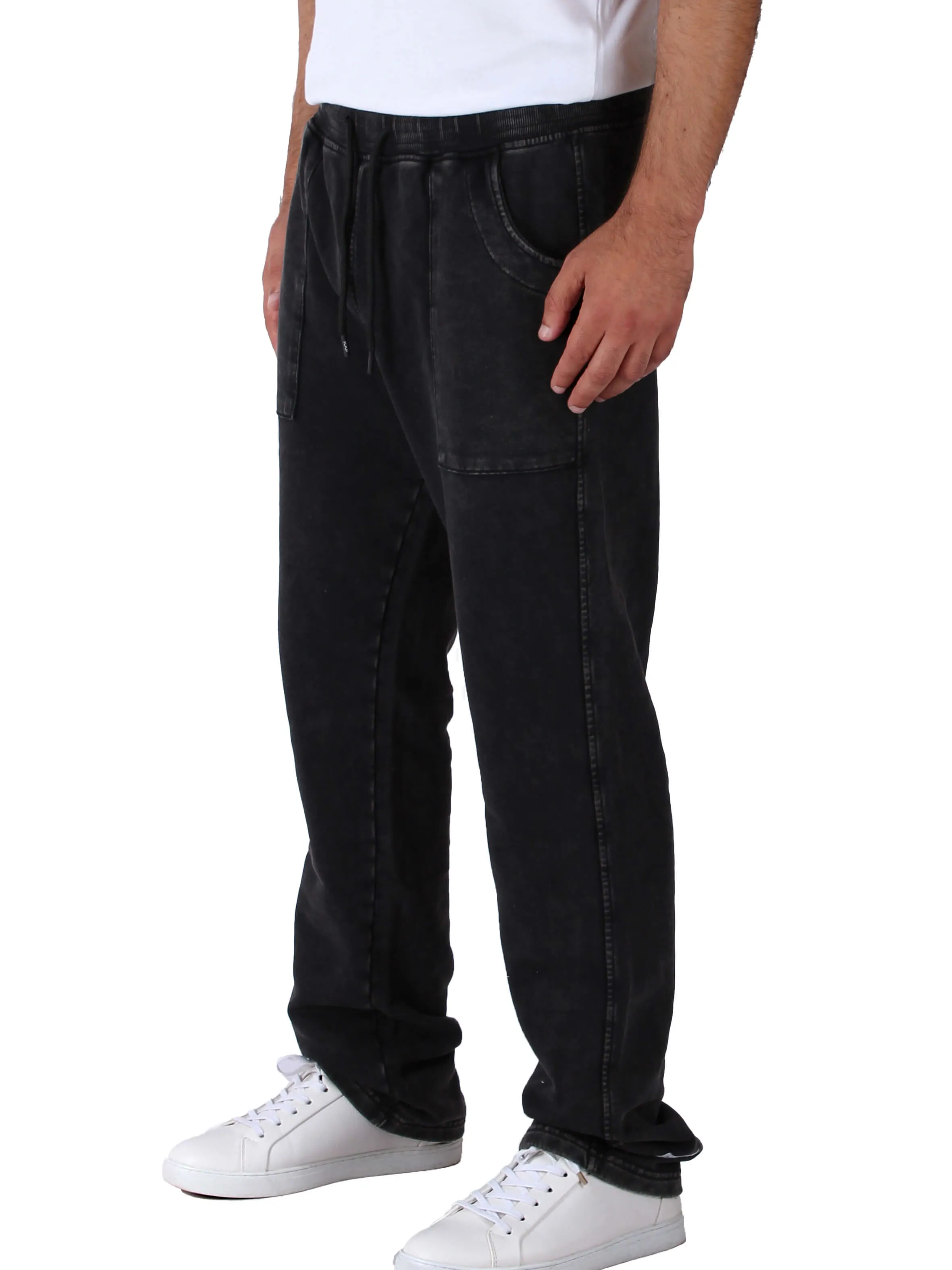 Unisex Washed Straight-Fit Sweatpants - Black