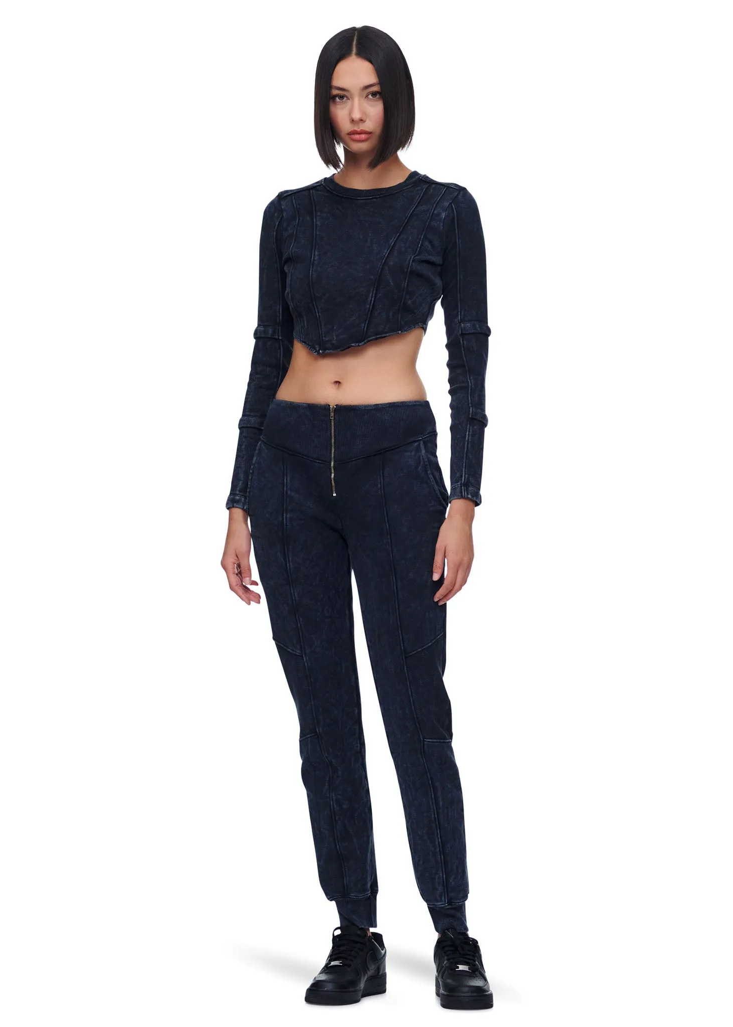 VIAVIA Ribbed Sweat Pant In Washed Navy
