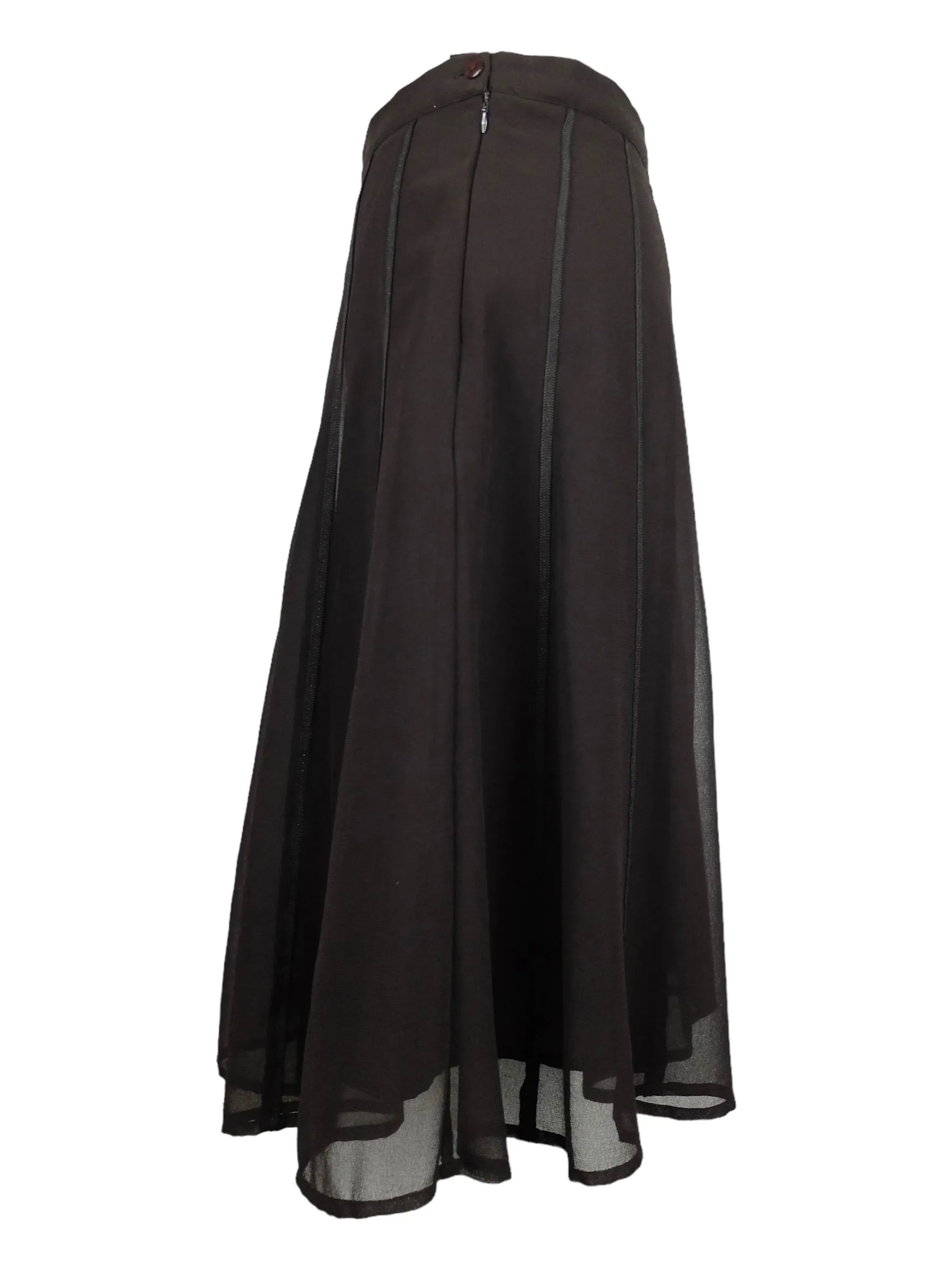 Vintage 2000s Y2K Whimsygoth Chic Dark Brown Chiffon Circle Skater Midi Skirt | 33.5 Inch Waist
