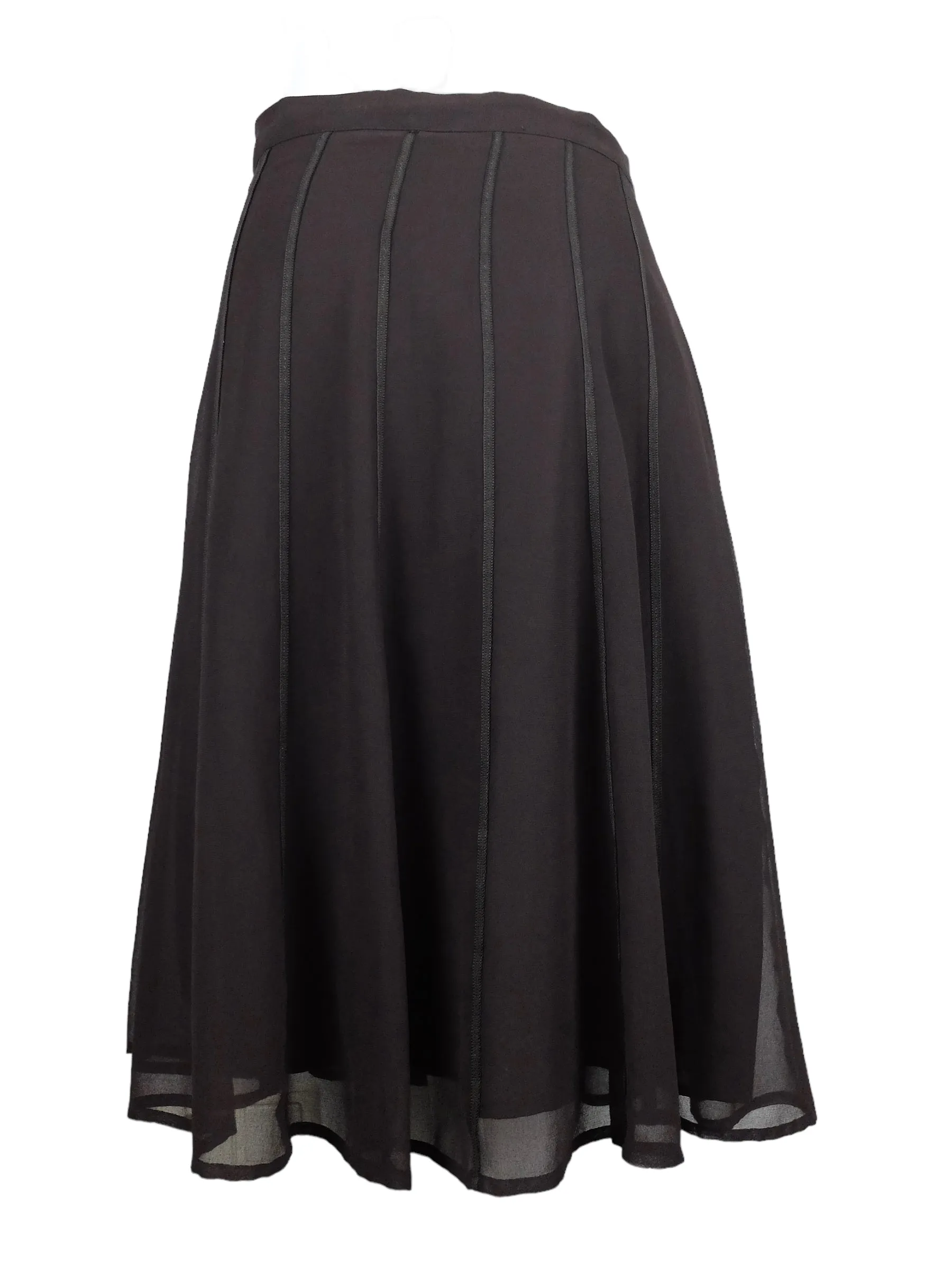 Vintage 2000s Y2K Whimsygoth Chic Dark Brown Chiffon Circle Skater Midi Skirt | 33.5 Inch Waist