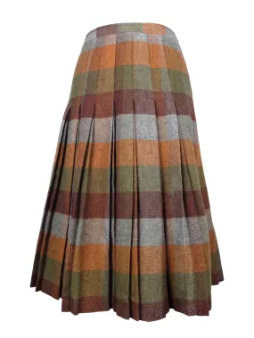 Vintage 70s Mod Chic Schoolgirl Striped Colorblock A-Line Pleated Midi Skirt | 27 Inch Waist