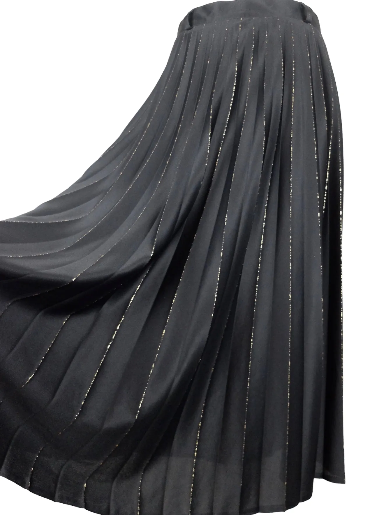 Vintage 80s Black & Gold Chic Formal High Waisted Pleated A-Line Maxi Skirt | 28 Inch Waist