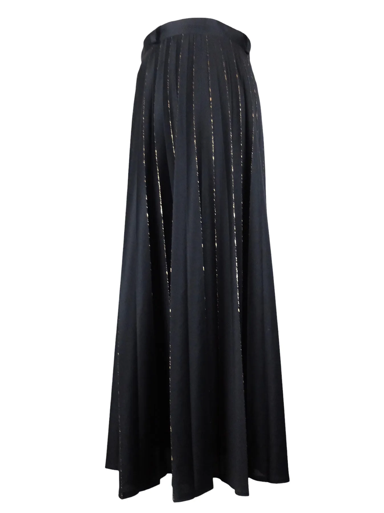 Vintage 80s Black & Gold Chic Formal High Waisted Pleated A-Line Maxi Skirt | 28 Inch Waist