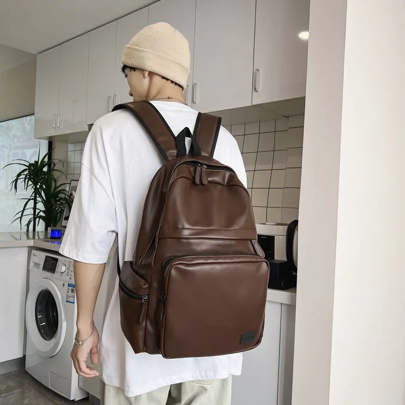 Wholesale  New Backpack Fashion Pu Bag Computer Bag Large Capacity Schoolbag for Men Simple Casual Backpack