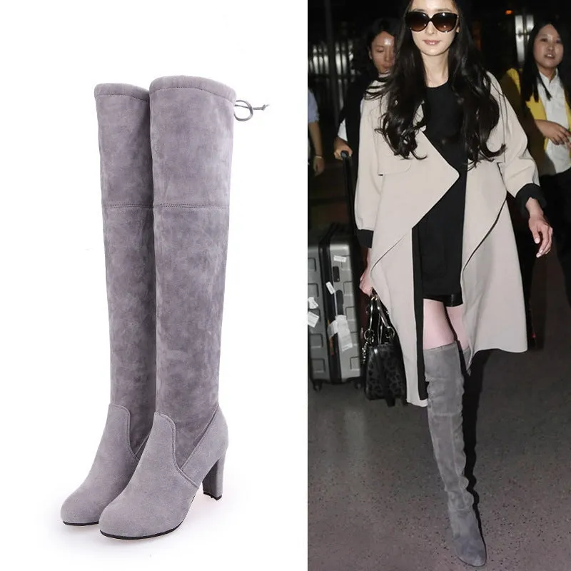 Wish  New HOTan and NEWn over-the-Knee Boots High Heel Chunky Heel plus Size Women's Boots Foreign Trade in Stock