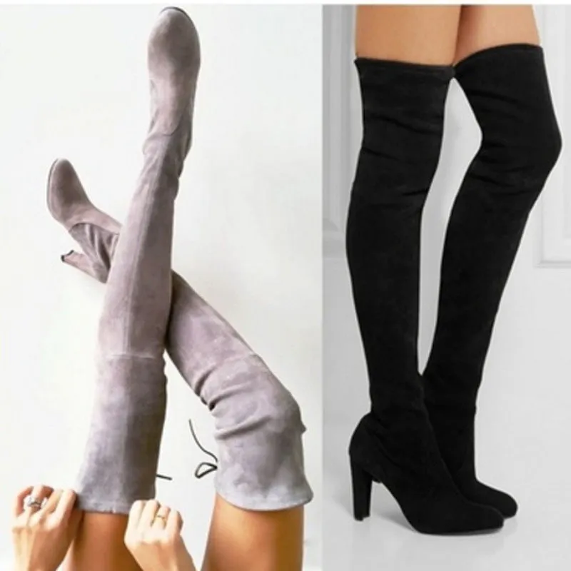 Wish  New HOTan and NEWn over-the-Knee Boots High Heel Chunky Heel plus Size Women's Boots Foreign Trade in Stock