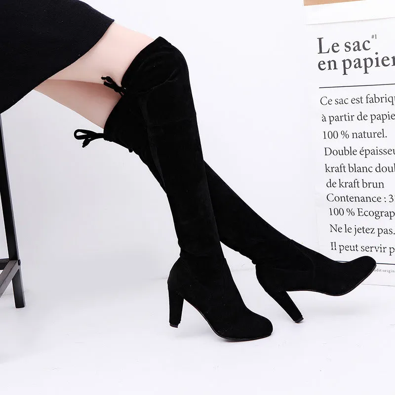 Wish  New HOTan and NEWn over-the-Knee Boots High Heel Chunky Heel plus Size Women's Boots Foreign Trade in Stock