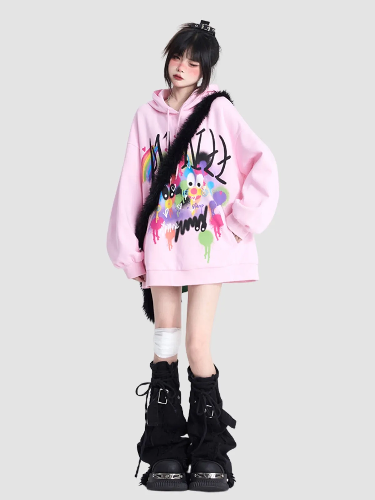 WLS Pink Oversized Hooded Sweatshirt Pants Suit