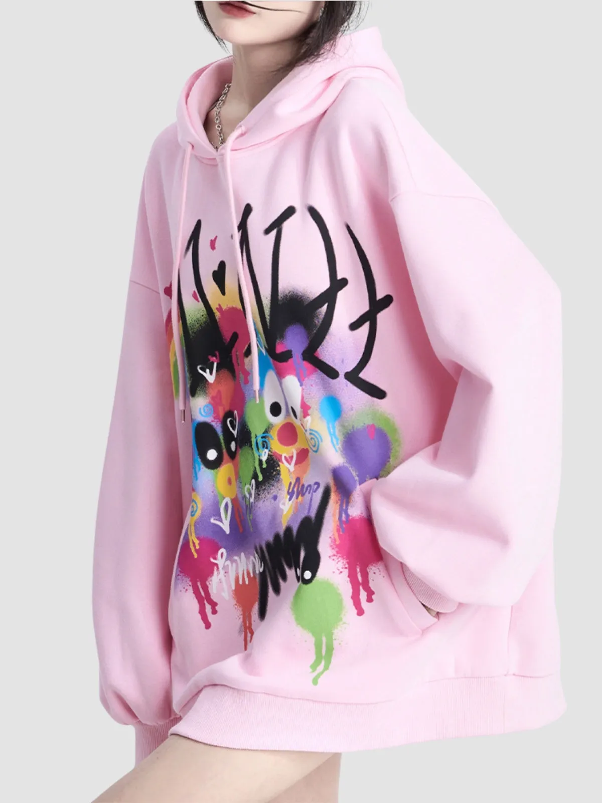 WLS Pink Oversized Hooded Sweatshirt Pants Suit