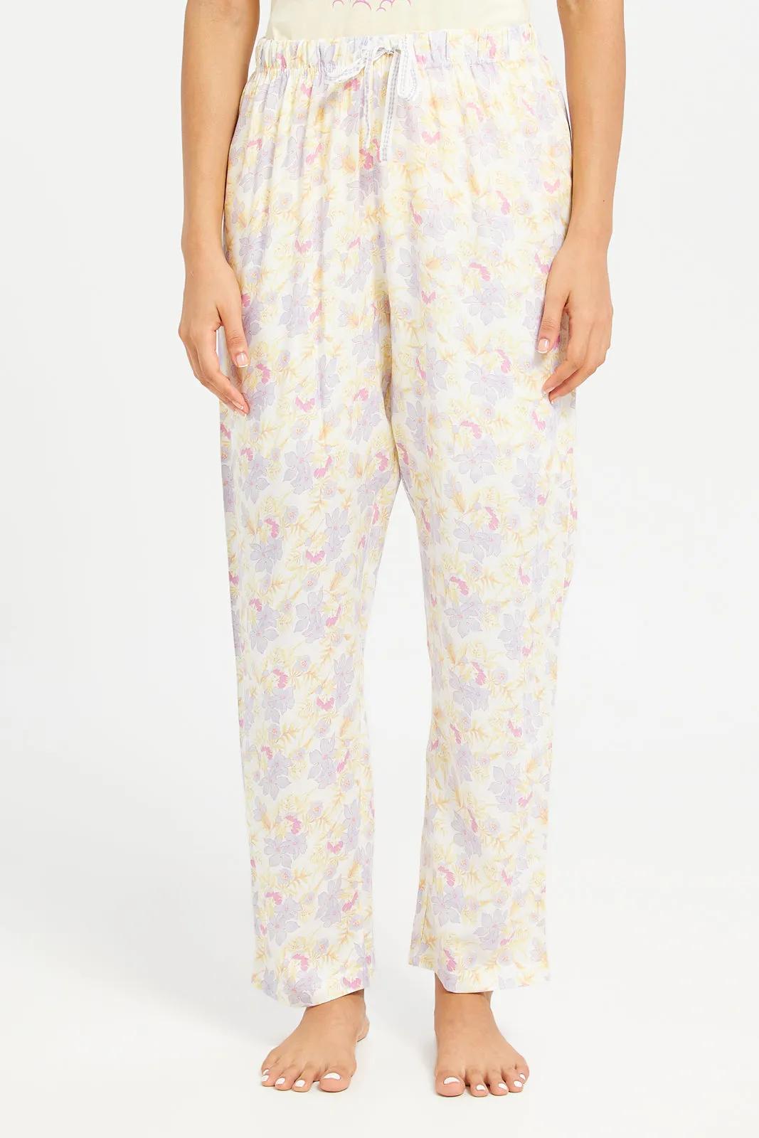 Women Yellow Printed Pyjama Set (2 Piece)