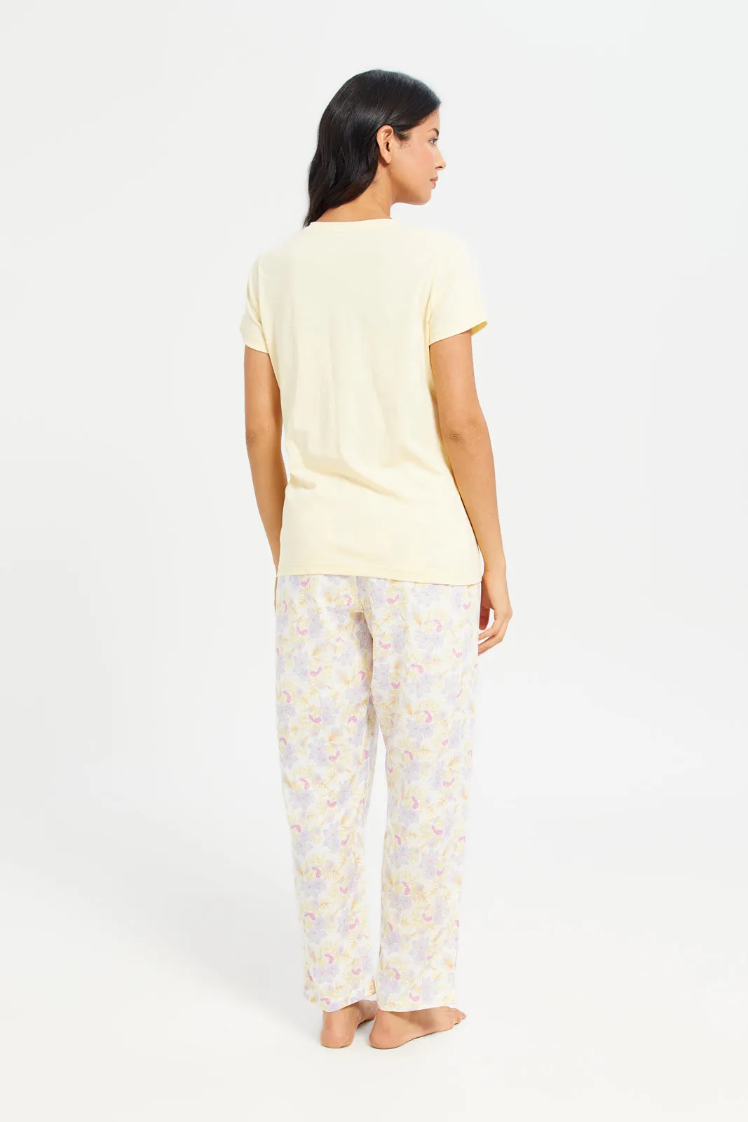Women Yellow Printed Pyjama Set (2 Piece)